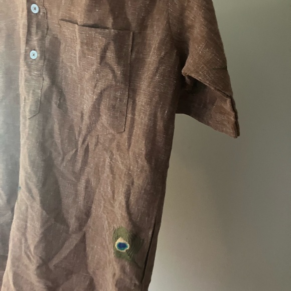Medium Sized Men’s Brown Kurta with Peacock Feather Design - Picture 3 of 4
